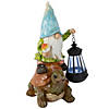 12.5" Solar LED Lighted Gnome and Turtle Outdoor Garden Statue Image 2