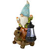 12.5" Solar LED Lighted Gnome and Turtle Outdoor Garden Statue Image 3