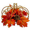12" Autumn Harvest Maple Leaf and Berry Pumpkin Tabletop Centerpiece Image 1