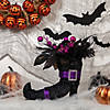 12" Black Witch's Boot with Purple Glittered Roses Halloween Decoration Image 1