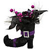 12" Black Witch's Boot with Purple Glittered Roses Halloween Decoration Image 2