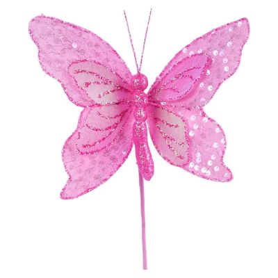 12" Iridescent Sequin Butterfly: Pink Image 1