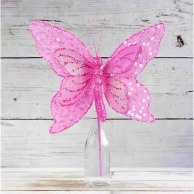12" Iridescent Sequin Butterfly: Pink Image 2