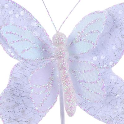 12" Iridescent Sequin Butterfly: White Image 1