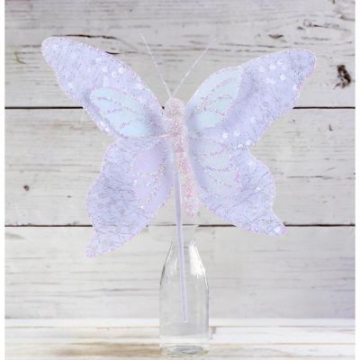 12" Iridescent Sequin Butterfly: White Image 2