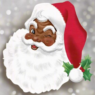 12" Metal Embossed African Santa Face Image 2