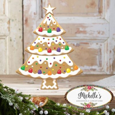 12" Metal Embossed Hanger: Gingerbread Tree Gumdrops Image 2