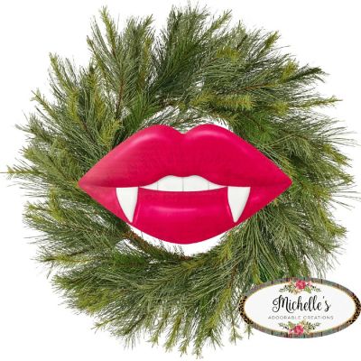 12" Metal Embossed Hanger: Vampire Lips Hot Pink Image 3