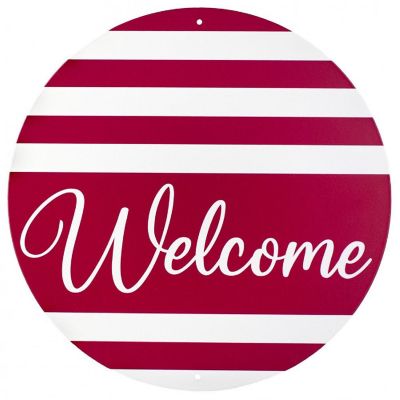 12" Metal Sign: Welcome Red Stripes Image 1