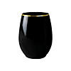 12 oz. Black with Gold Elegant Stemless Plastic Wine Glasses (32 Glasses) Image 1
