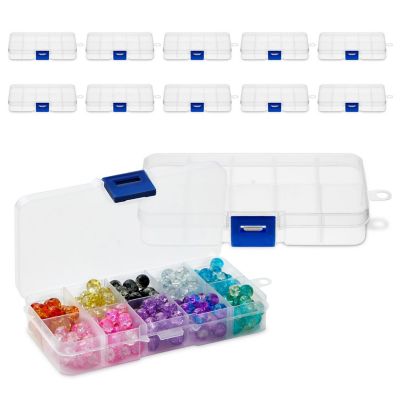 12 Pack Mini Clear Storage Containers with 10 Grid Dividers, Small Plastic Tackle Box for Beads, Buttons, DIY Jewelry (2.5 x 5 in) Image 1