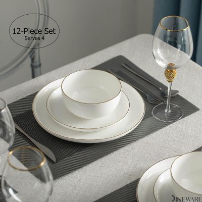 12-Pc White Bone China Dinnerware Set Image 1