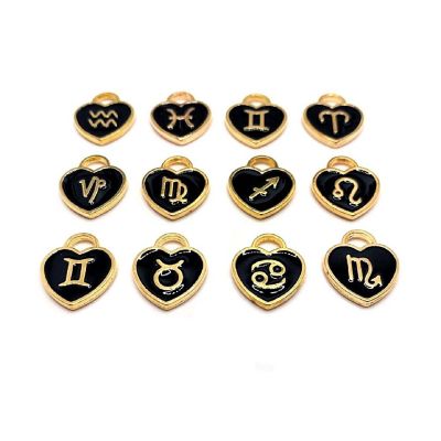 12 Pcs Black Astrology Heart Charms Image 1