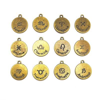 12 Pcs Bronze Zodiac Coin Charm Set Image 1