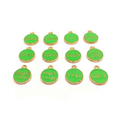12 Pcs Light Green Round Zodiac Charms Image 1