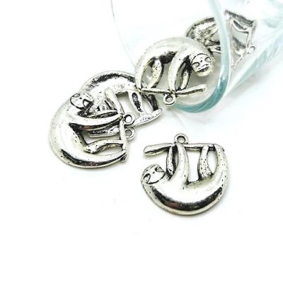 12 Pcs Silver Sloth on Branch Charms Image 1