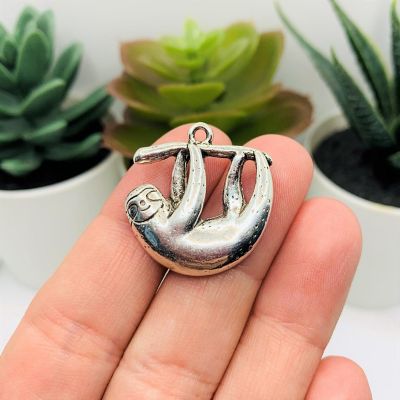 12 Pcs Silver Sloth on Branch Charms Image 1