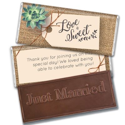 12 Pcs Wedding Candy Party Favors in Bulk Embossed Belgian Chocolate Bars - Rustic Image 1