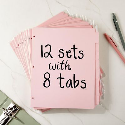12 Sets Pink 8 Tab Dividers for 3 Ring Binder, Binder Separators with Tabs, Bulk Pack of 96 Total Page Dividers, Letter Size, 9.5x11 in Image 2