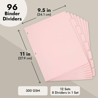 12 Sets Pink 8 Tab Dividers for 3 Ring Binder, Binder Separators with Tabs, Bulk Pack of 96 Total Page Dividers, Letter Size, 9.5x11 in Image 3