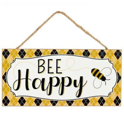 12" Wood Sign: Bee Happy Image 1