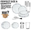 120 Pc. Clear with Silver Vintage Rim Round Disposable Plastic Wedding Value Set for 20 Guests Image 2