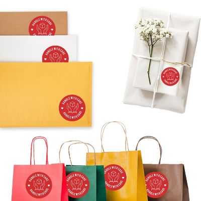 120 Red Handle with Care Stickers Image 1