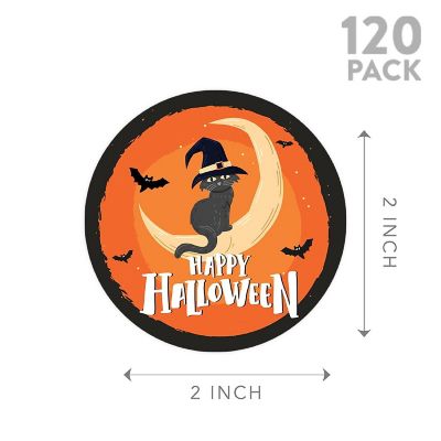 120PC Halloween Stickers Pack Cat on Crescent Moon Image 1
