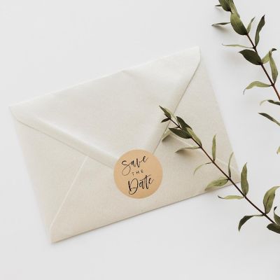 120PC Save The Date Kraft Modern Cursive Image 1