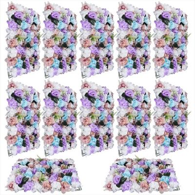 12Pcs Artificial Flower Wall Panel Backdrop Wedding Party Background Venue Decor Image 1