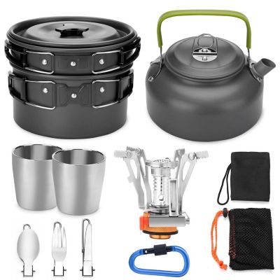 12Pcs Camping Cookware Mess Kit With Mini Stove Image 1