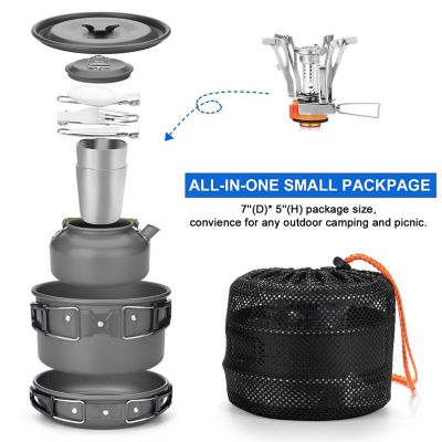12Pcs Camping Cookware Mess Kit With Mini Stove Image 1