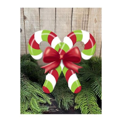 13" Metal Embossed Candy Canes: Lime Green/Red Image 3