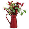 13" Red Berries and Foliage in Vintage Milk Pitcher Christmas Decoration Image 1