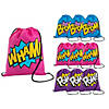 13" x 15" Medium Neon Superhero Nonwoven Drawstring Bags - 12 Pc. Image 1