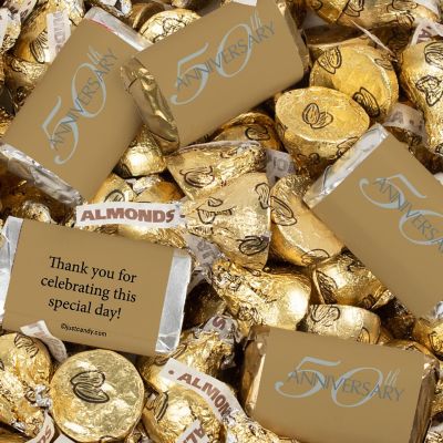 131 Pcs 50th Anniversary Candy Party Favors Miniatures & Gold Almond Kisses (1.65 lbs) Image 1