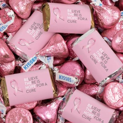 131 Pcs Breast Cancer Awareness Candy Hershey's Miniatures and Pink Kisses by Just Candy (1.65 lbs) Image 1