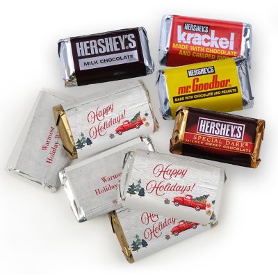 131 Pcs Christmas Candy Chocolate Party Favors Hershey's Miniatures & Red, Green & Silver Kisses (1.65 lbs, Approx. 131 Pcs) - Vintage Red Truck Image 1