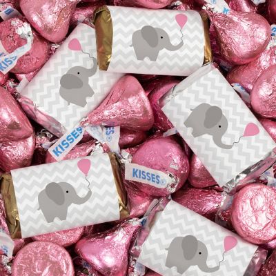 131 Pcs Pink Girl Baby Shower Candy Party Favors Elephant  Hershey's Miniatures & Kisses (1.65 lbs, Approx. 131 Pcs) Image 1