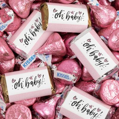 131 Pcs Pink Girl Baby Shower Candy Party Favors Oh Baby Hershey's Miniatures & Kisses (1.65 lbs, Approx. 131 Pcs) Image 1