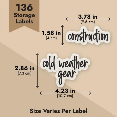 136 Garage Storage Labels for Plastic Containers, Preprinted Black Script on Clear Stickers for Organizing Bins Image 2