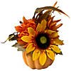 14.75" Yellow Sunflower and Mum Filled Pumpkin Thanksgiving Decor Image 1