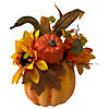 14.75" Yellow Sunflower and Mum Filled Pumpkin Thanksgiving Decor Image 2