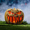 14" Animated Flaming Burlap Pumpkin Halloween Decoration Image 1