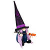 14" Black and Purple Halloween Witch Gnome with Broom Image 2