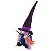14" Black and Purple Halloween Witch Gnome with Broom Image 3