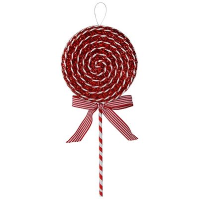 14" Glitter Lollipop Bow Pick: Red &amp; White Image 1