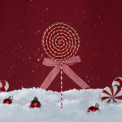 14" Glitter Lollipop Bow Pick: Red &amp; White Image 2