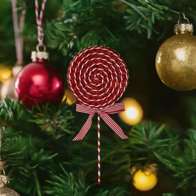 14" Glitter Lollipop Bow Pick: Red &amp; White Image 3