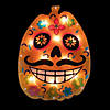 15" Lighted Sugar Skull Pumpkin Halloween Window Silhouette Image 2